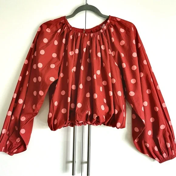 Anthropologie Maeve Poplin Bubble Up Blouse In Red Polka Dot Size XS NWT - Picture 4 of 12